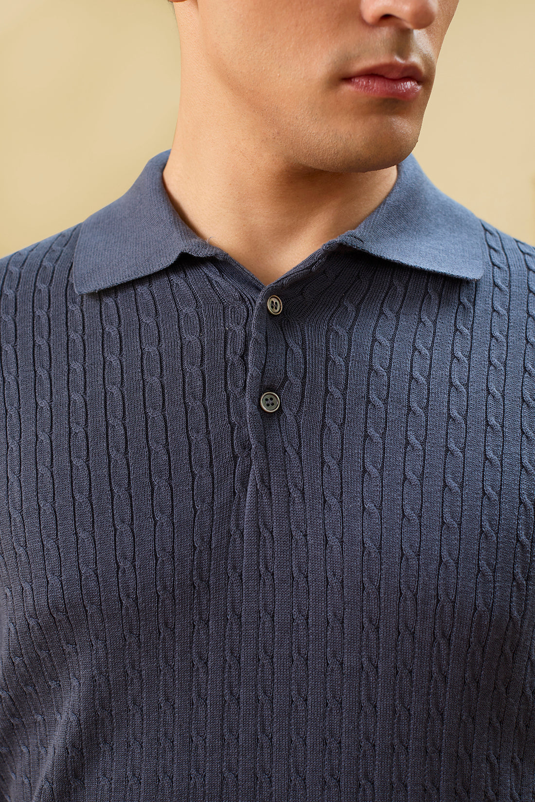 Cable Knit Short Sleeve Polo