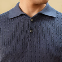 Cable Knit Short Sleeve Polo
