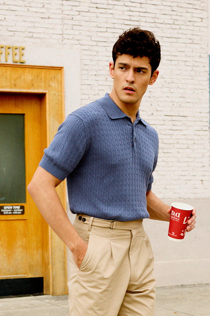 Cable Knit Short Sleeve Polo