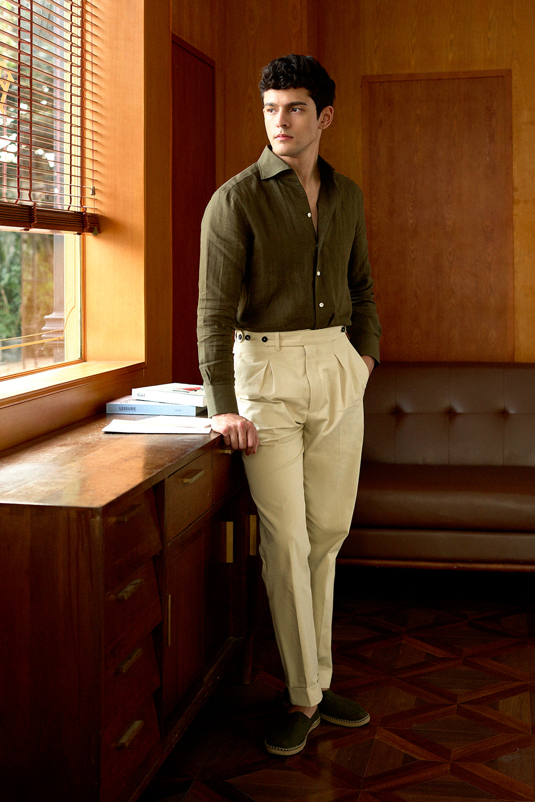 Olive Green Linen Shirt