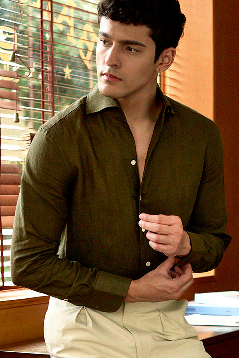 Olive Green Linen Shirt