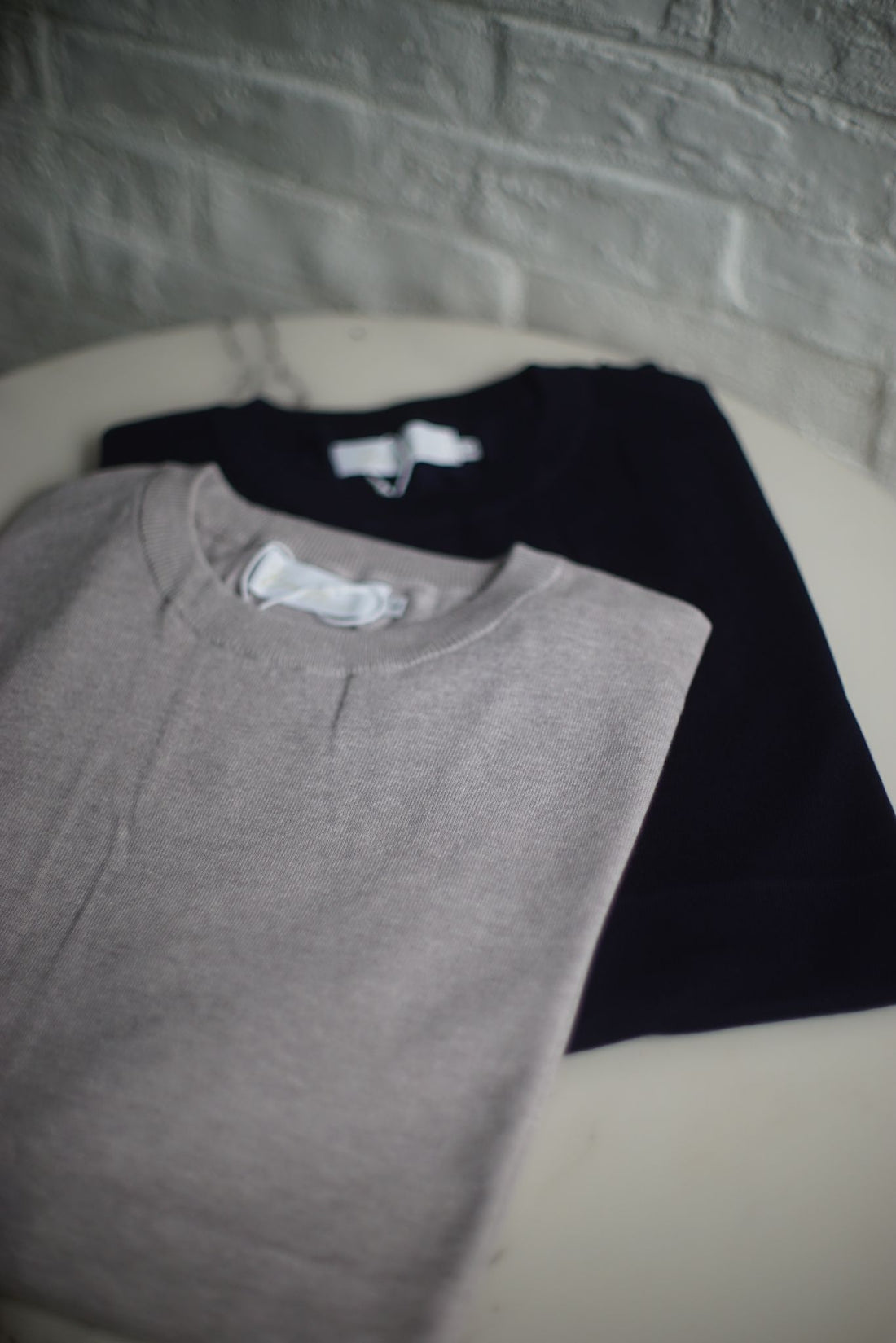 Short Sleeve Knitted Tee (Light Grey, Navy)