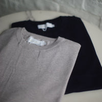 Short Sleeve Knitted Tee (Light Grey, Navy)