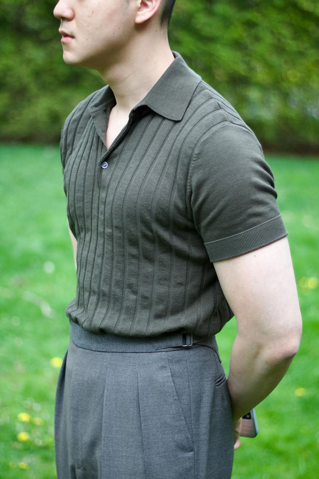Short Sleeve Stripes Knitted Polo