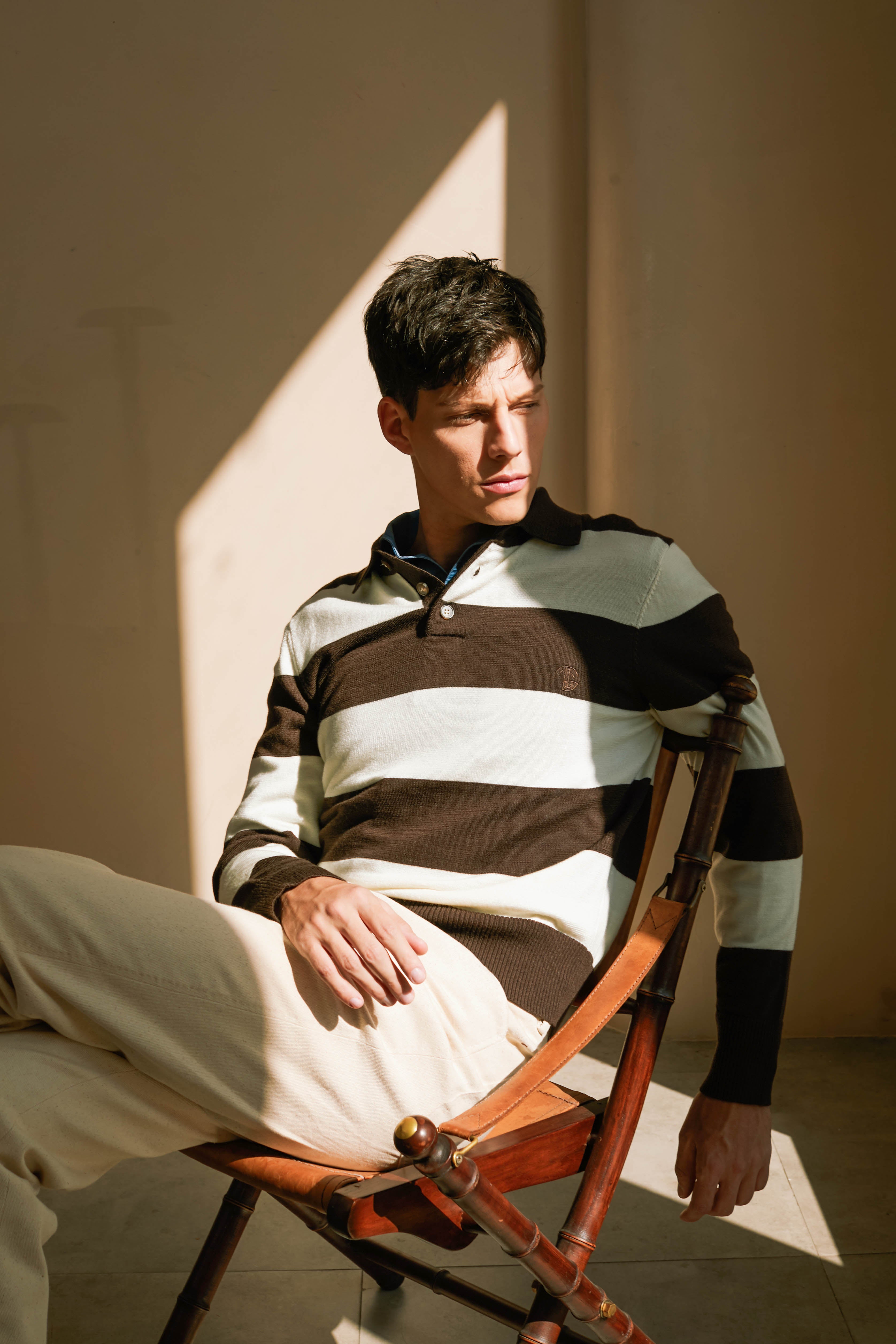Ivy Stripe Long Sleeve Polo | Beige by The Gaudery – The Gaudery