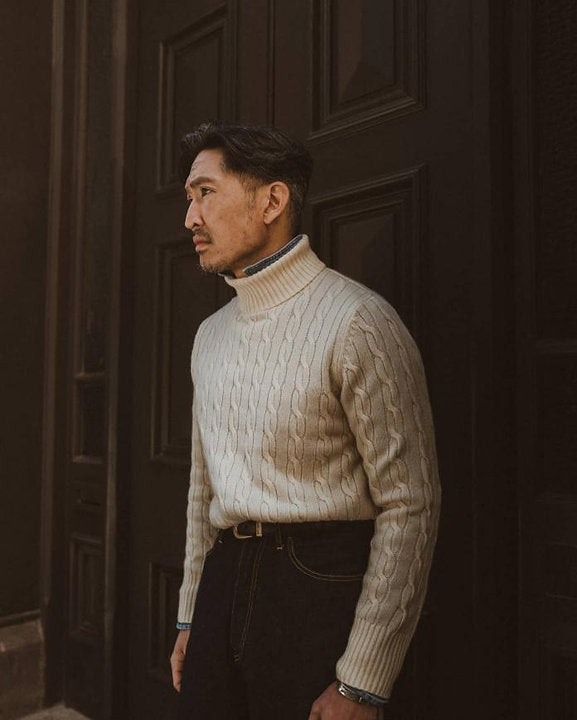Off White Cable Knit Turtleneck