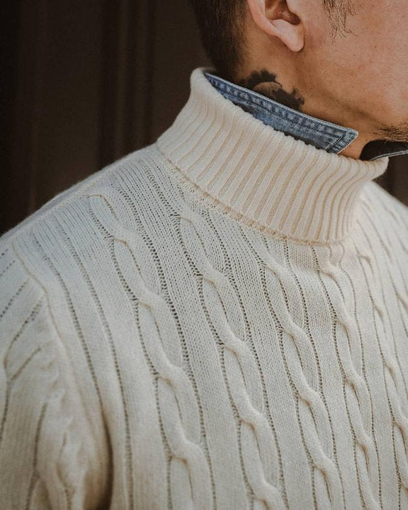 Off White Cable Knit Turtleneck