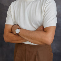 Short Sleeve Knitted Tee (Cream White, Sandstone)