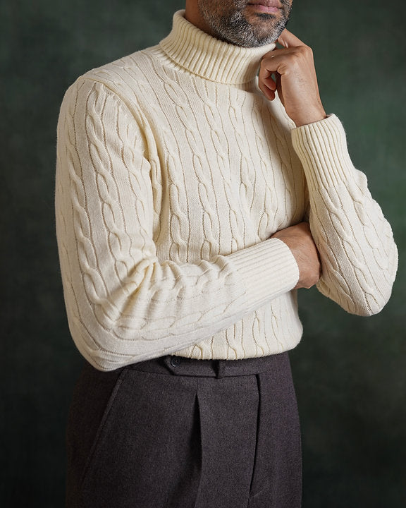 Off White Cable Knit Turtleneck