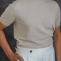 Short Sleeve Knitted Tee (Cream White, Sandstone)