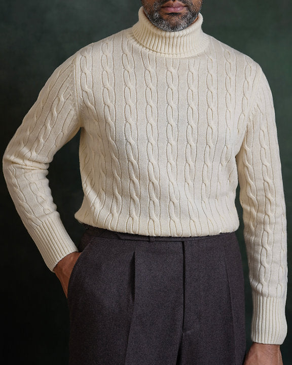 Off White Cable Knit Turtleneck
