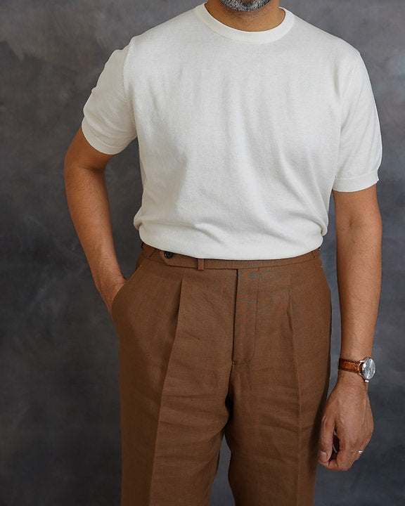 Short Sleeve Knitted Tee (Cream White, Sandstone)