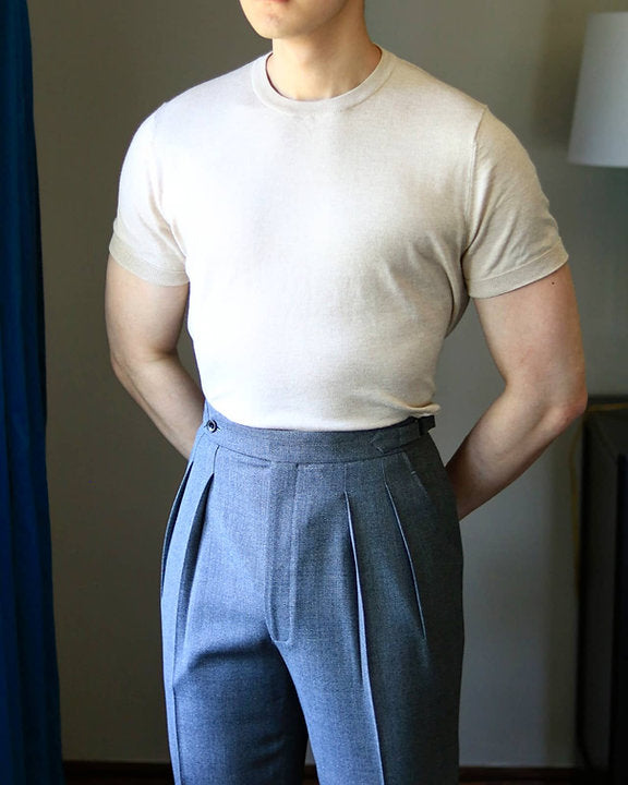 Short Sleeve Knitted Tee (Cream White, Sandstone)