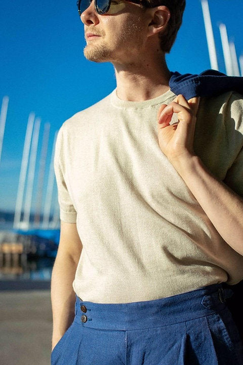 Short Sleeve Knitted Tee (Cream White, Sandstone)