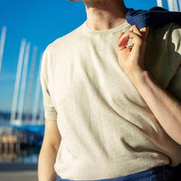 Short Sleeve Knitted Tee (Cream White, Sandstone)