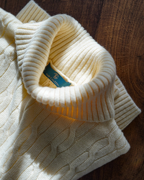 Off White Cable Knit Turtleneck
