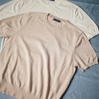 Short Sleeve Knitted Tee (Cream White, Sandstone)