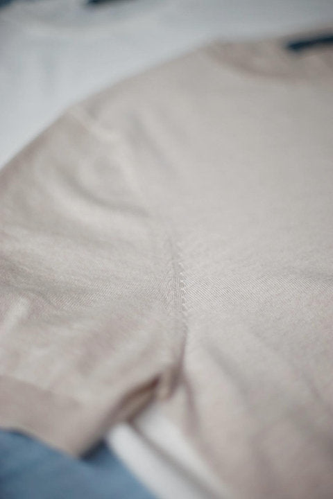 Short Sleeve Knitted Tee (Cream White, Sandstone)