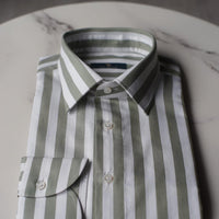 Light Green Bold Striped Cotton Shirt [Made-to-Measure (MTM)]