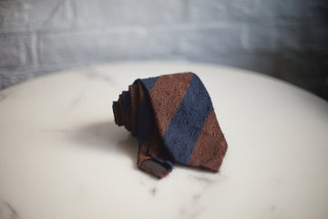 The Gaudery -  Brown Navy Shantung Silk Tie