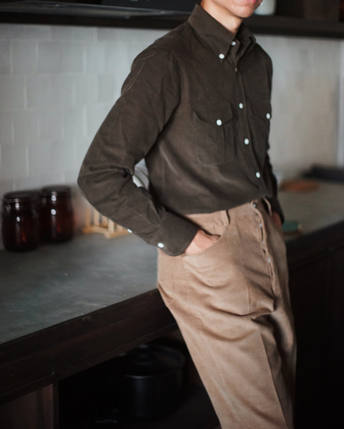 Green Corduroy Worker Shirt