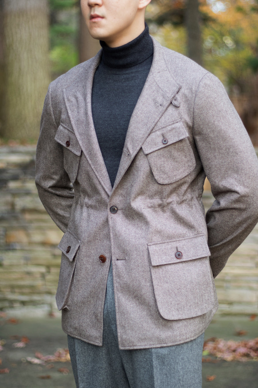 Brown Herringbone Teba Field Jacket