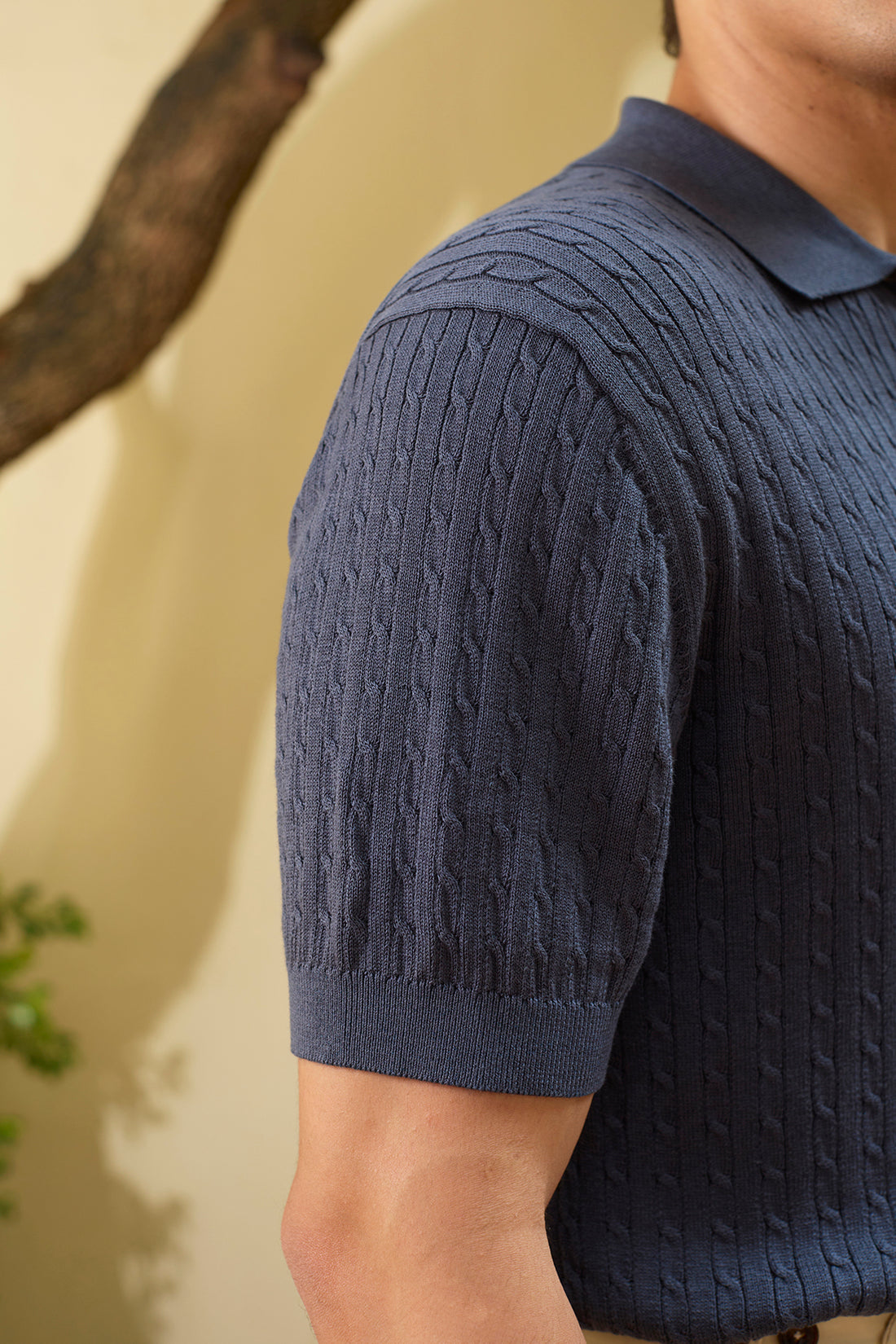 Cable Knit Short Sleeve Polo