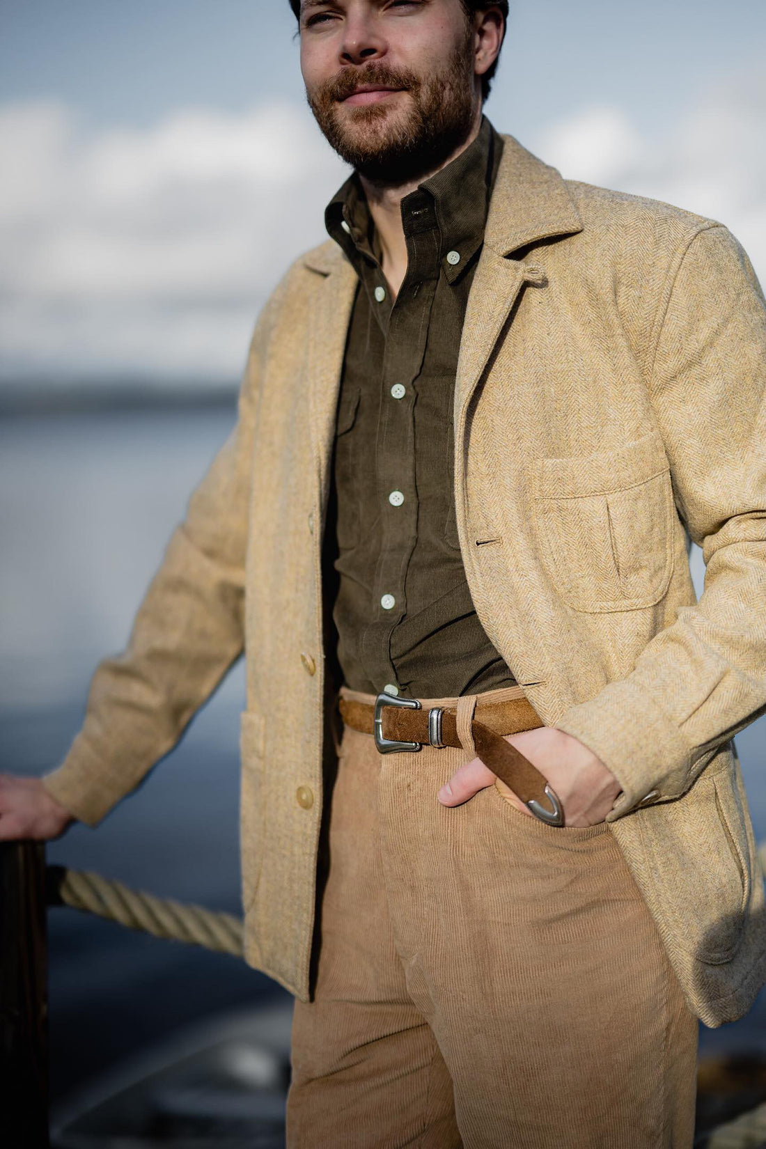 Oatmeal Herringbone Tweed Caribbean Overshirt Jacket