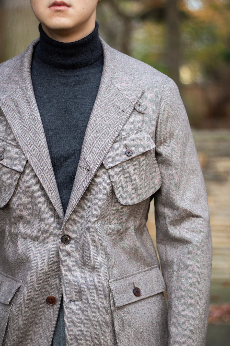 Brown Herringbone Teba Field Jacket