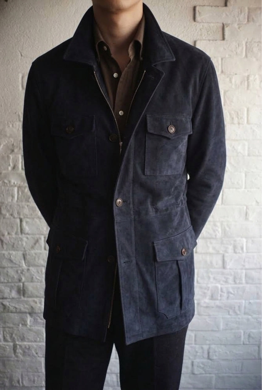 Navy Lamb Suede Field Jacket [Made-to-Measure (MTM)]