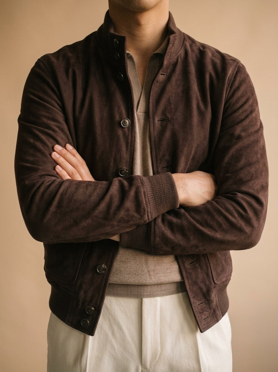 Chocolate Brown Lamb Suede A1 Jacket [Made-to-Measure (MTM)]