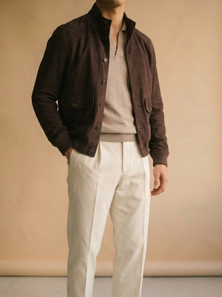 Chocolate Brown Lamb Suede A1 Jacket [Made-to-Measure (MTM)]