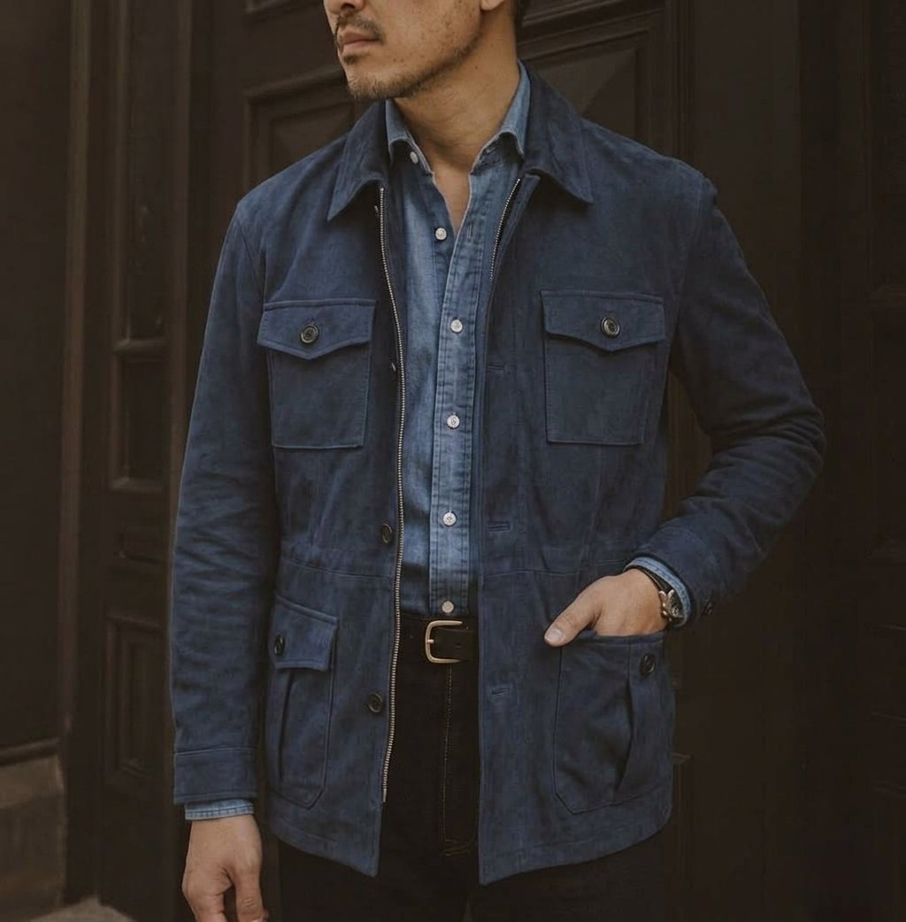 Navy Lamb Suede Field Jacket [Made-to-Measure (MTM)]