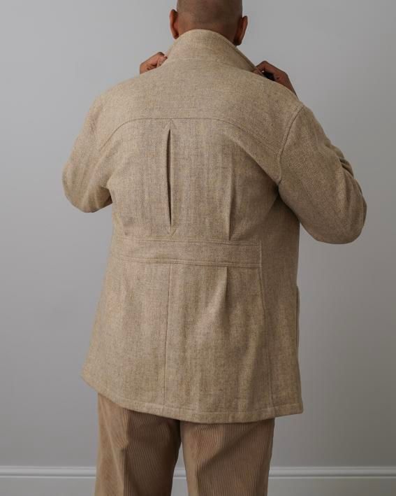 Oatmeal Herringbone Tweed Caribbean Overshirt Jacket