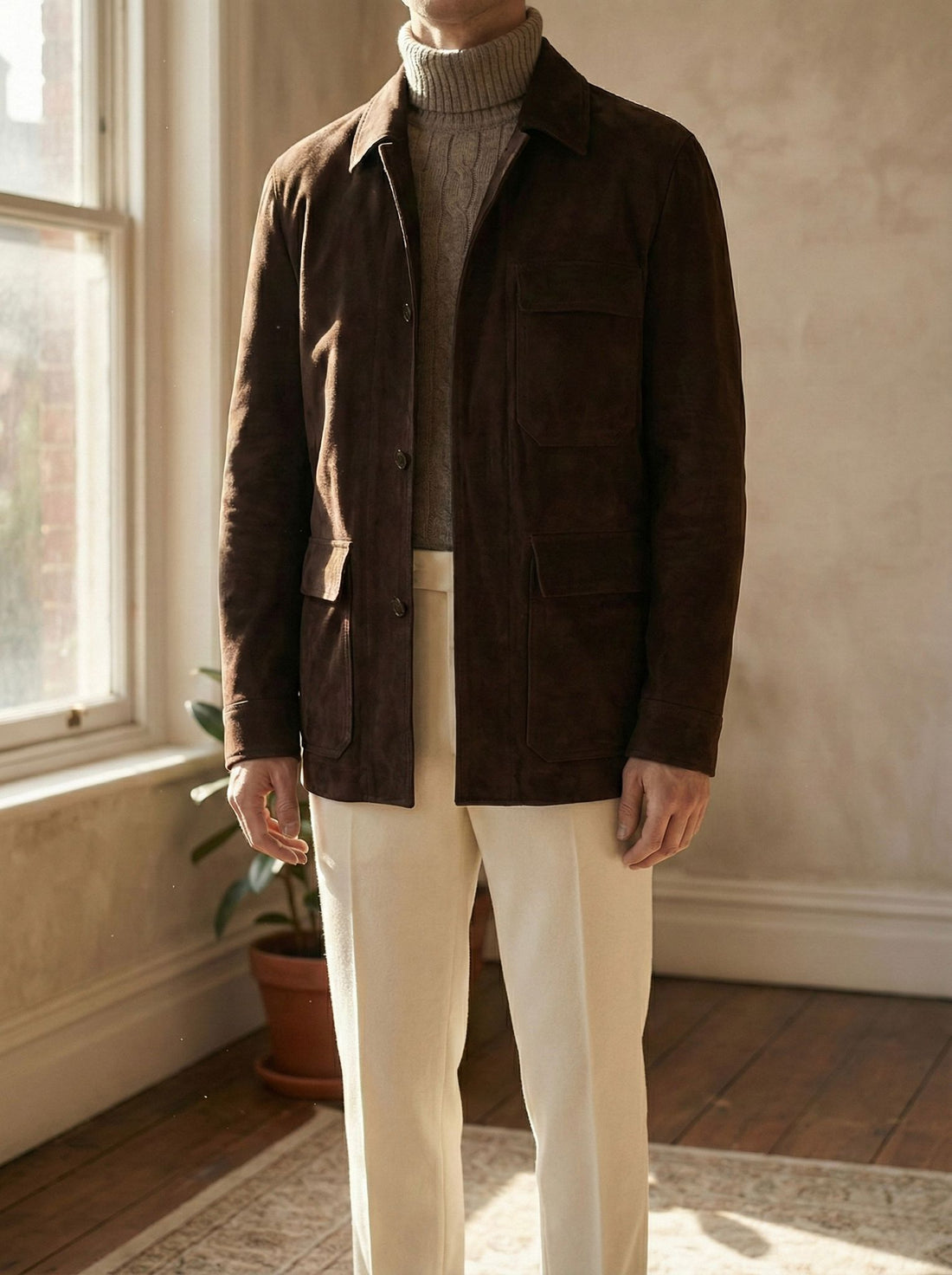 Chocolate Brown Lamb Suede Overshirt [Made-to-Measure (MTM)]