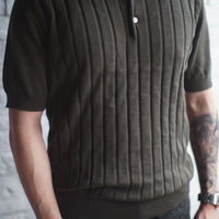 Short Sleeve Stripes Knitted Polo