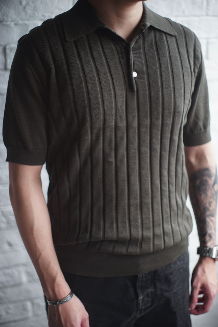 Short Sleeve Stripes Knitted Polo