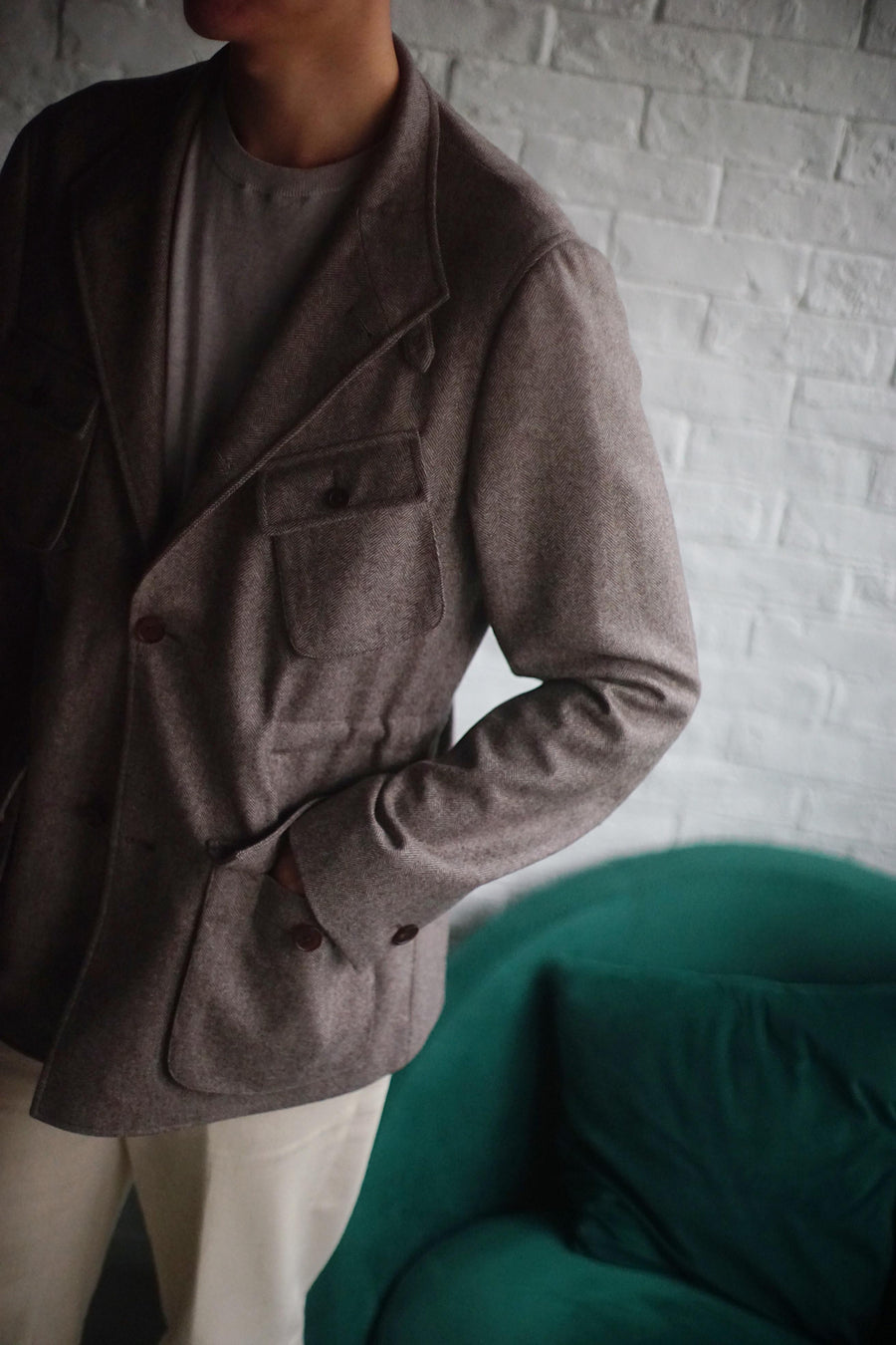 Brown Herringbone Teba Field Jacket