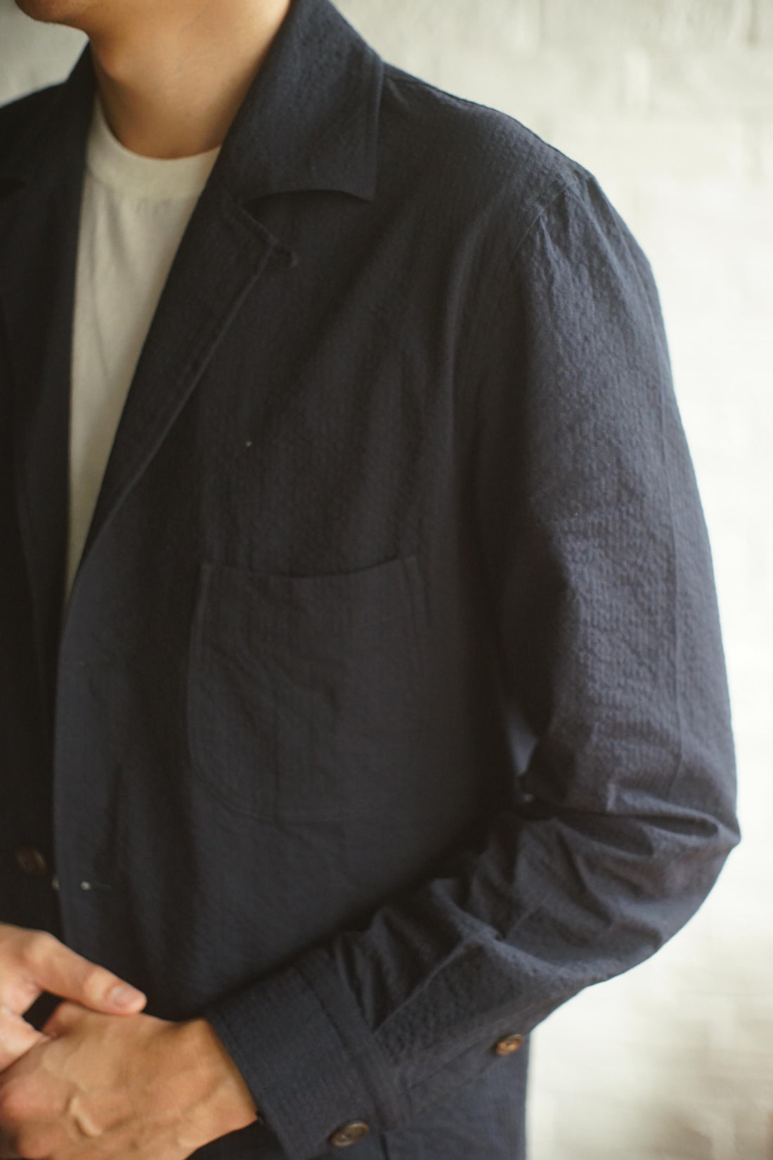 Navy Seersucker Caribbean Overshirt Jacket