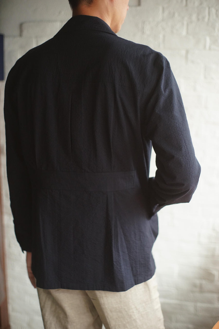 Navy Seersucker Caribbean Overshirt Jacket