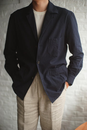 Navy Seersucker Caribbean Overshirt Jacket