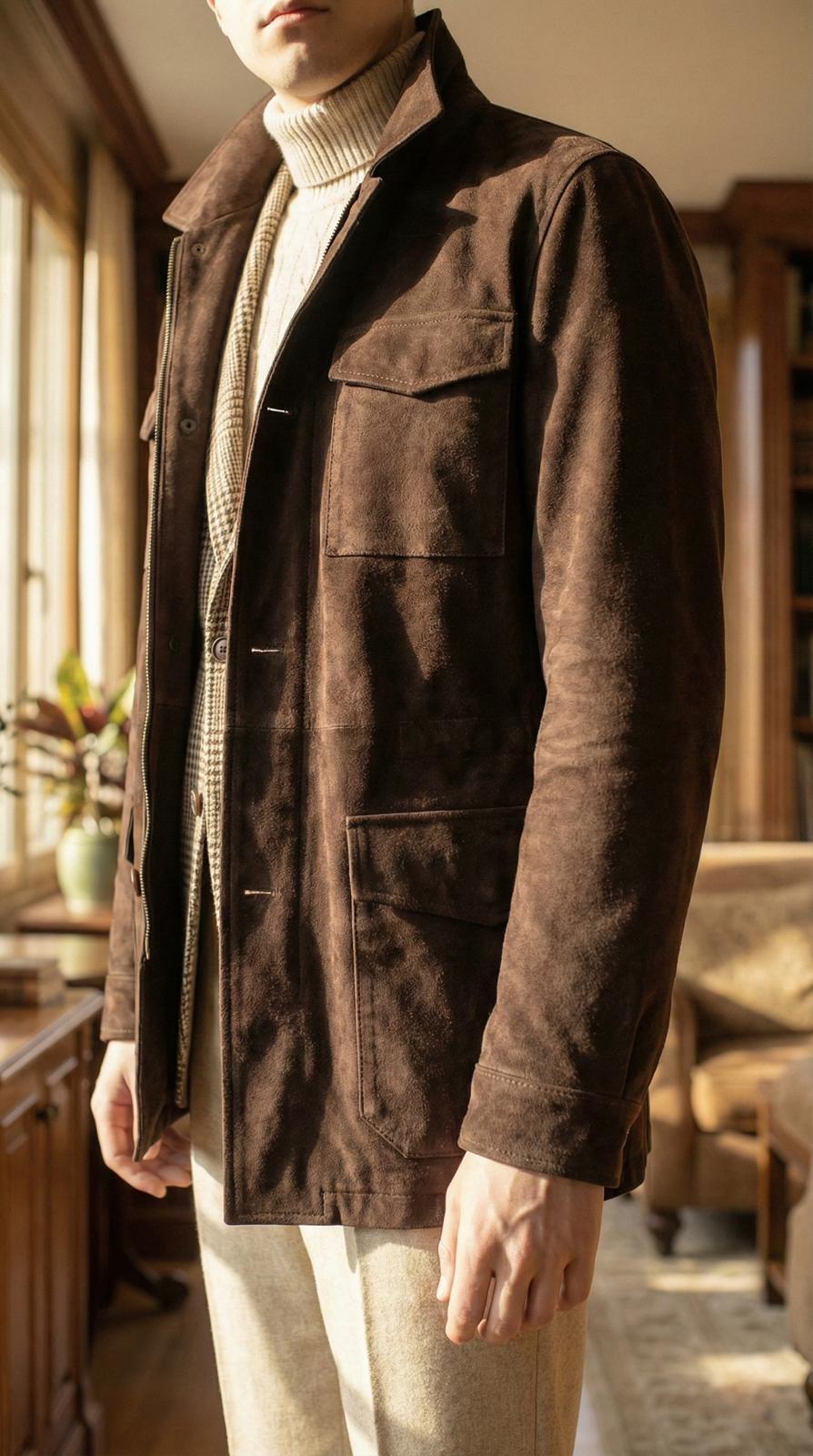 Chocolate Brown Lamb Suede Field Jacket [Made-to-Measure (MTM)]