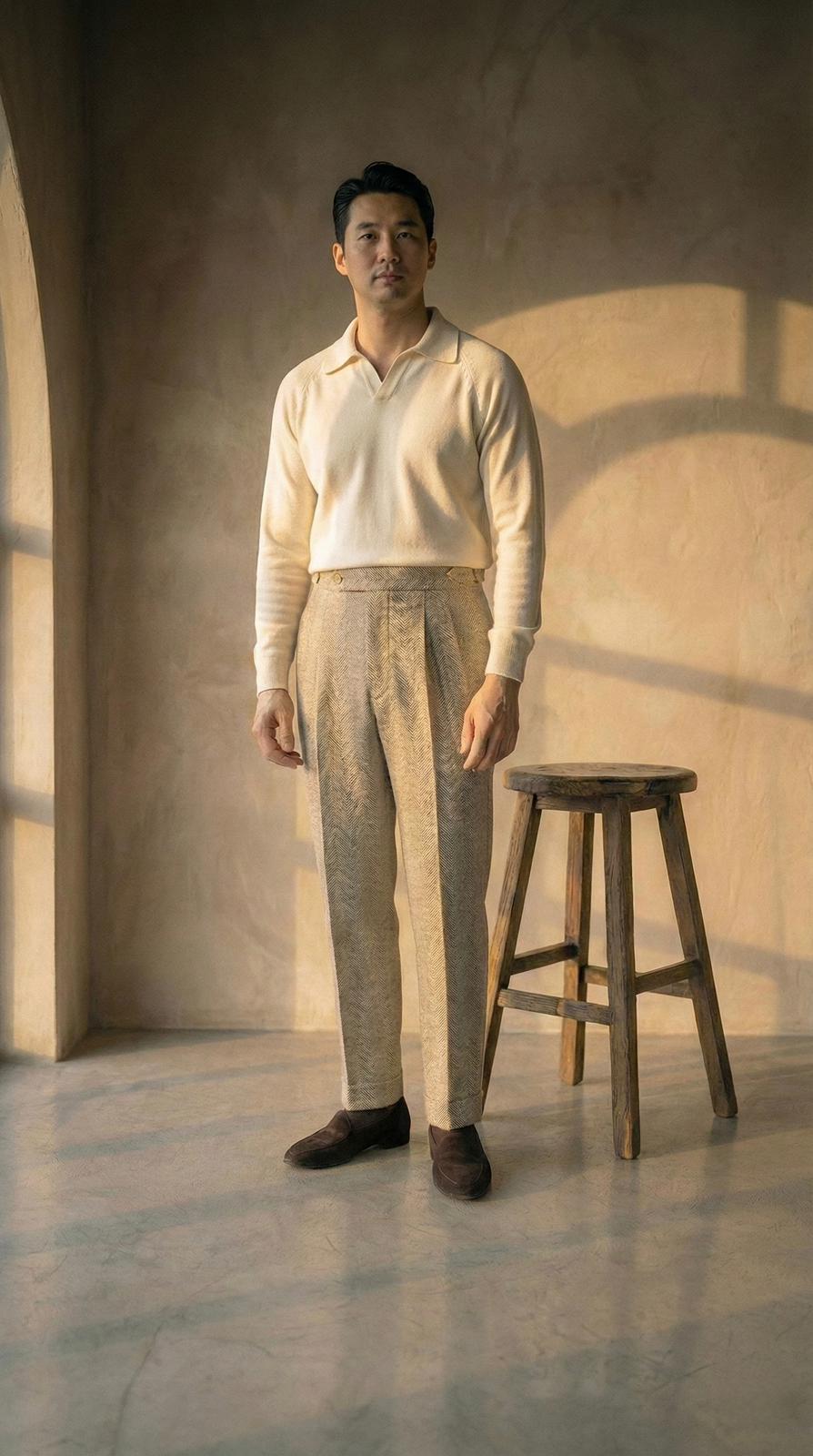 Ecru White Long Sleeve Polo