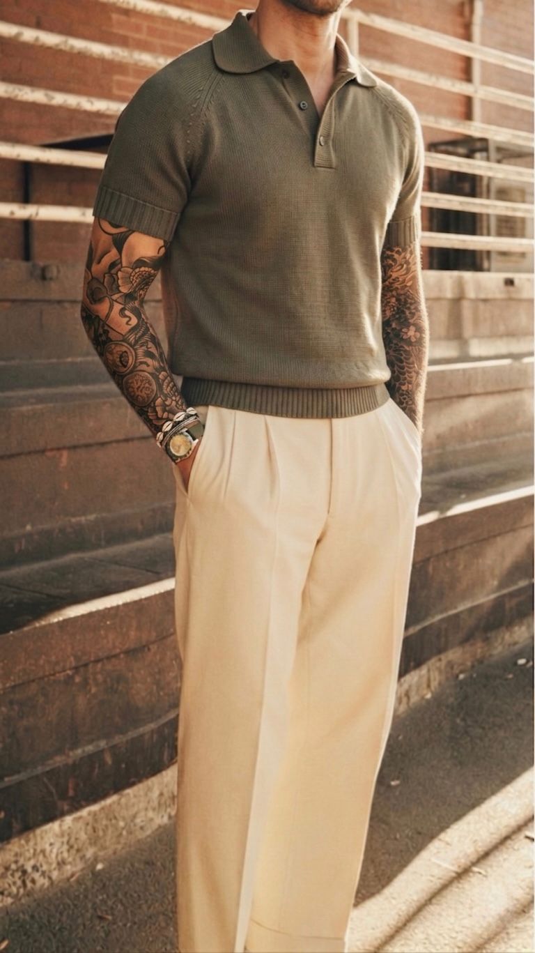 Olive Low Gauge Knit Polo