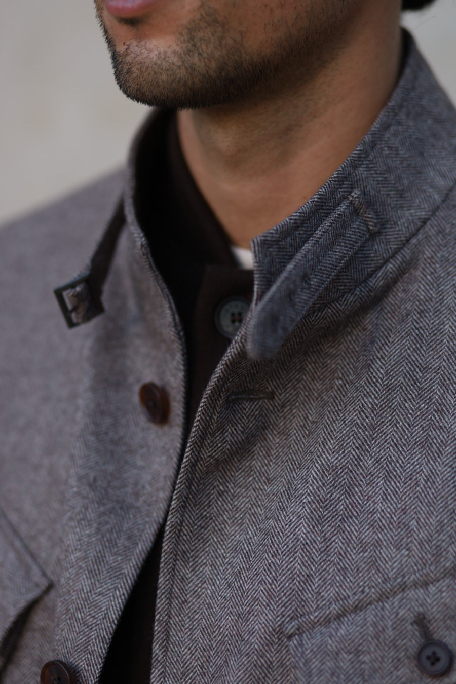 Brown Herringbone Teba Field Jacket