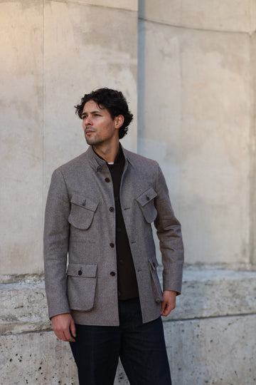 Brown Herringbone Teba Field Jacket