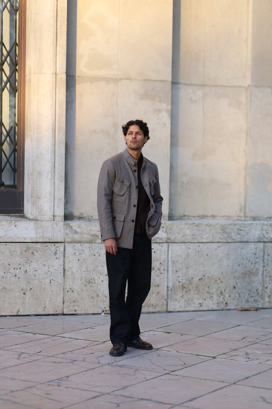 Brown Herringbone Teba Field Jacket