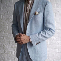 Holland and Sherry Light Blue Herringbone Linen Jacket [Made-to-Measure (MTM)]
