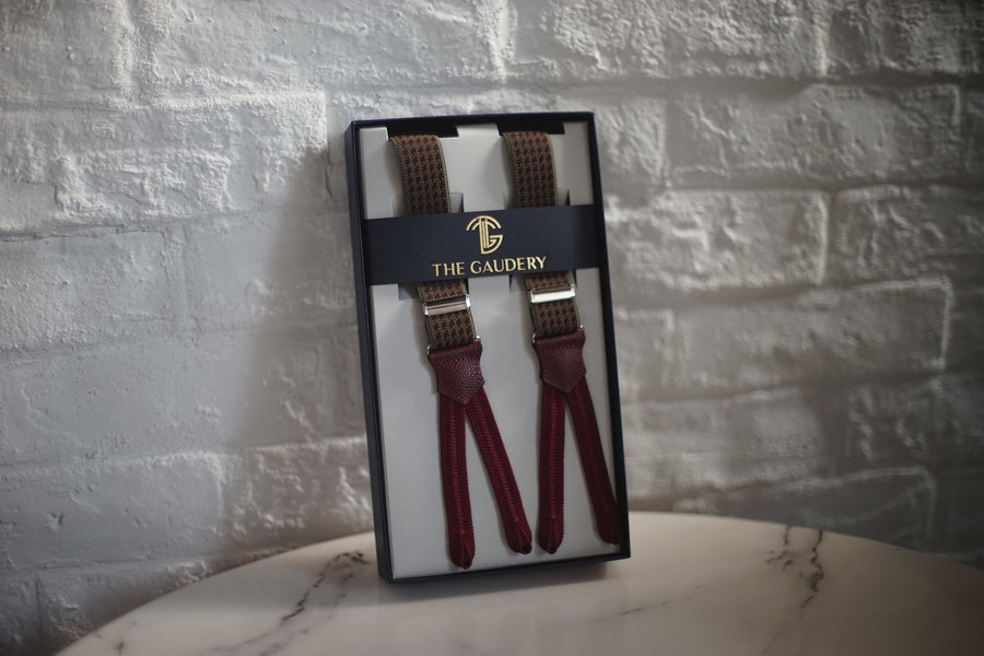 Suspenders (Tweed / Burgundy Leather)