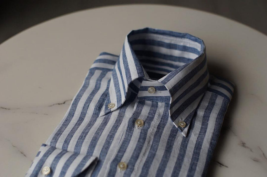 Blue Linen Bold Striped Shirt [Made-to-Measure (MTM)]